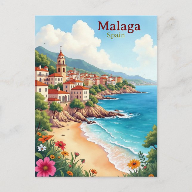 Malaga Spain Watercolor Painting Travel  watercolo Postkarte (Vorderseite)