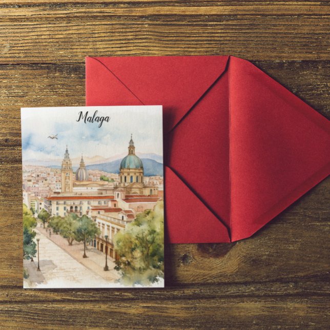 Malaga Spanien Architektur Wasserfarbe Postkarte (Malaga Andalusia Spain Postcard)