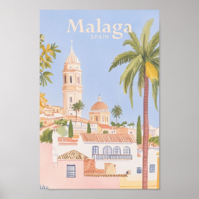 Malaga Spanien Gouache Paint Illustration Travel Poster (Vorne)