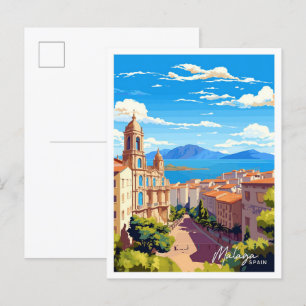 Málaga Spanien Reise Vintage-Illustration Postkarte