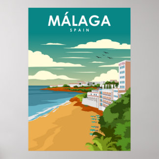 Malaga Spanien Vintag Minimal Retro Travel Poster