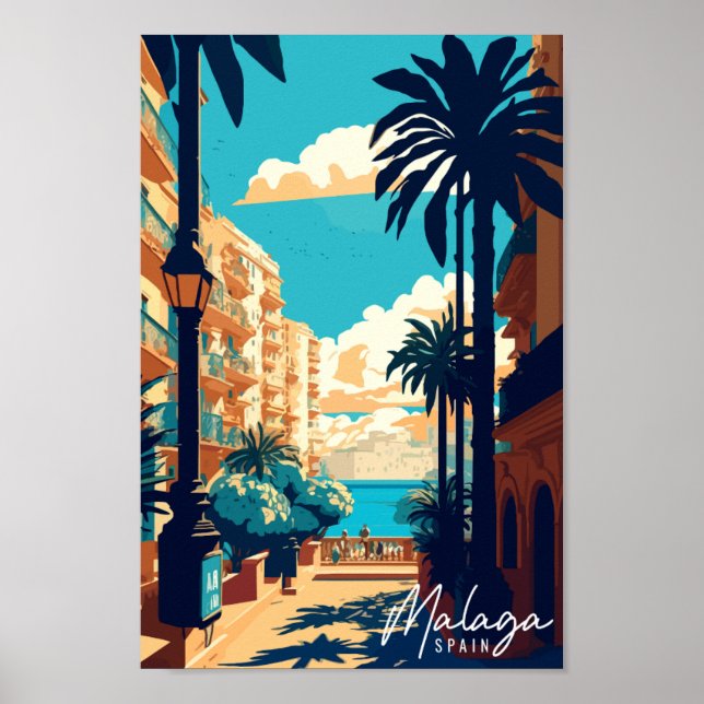 Malaga Spanien Vintage Illustration Poster (Vorne)