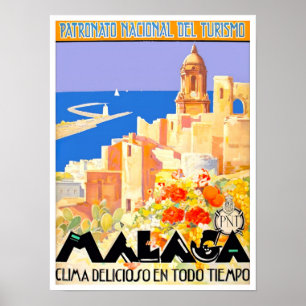 Malaga Spanien Vintage Poster