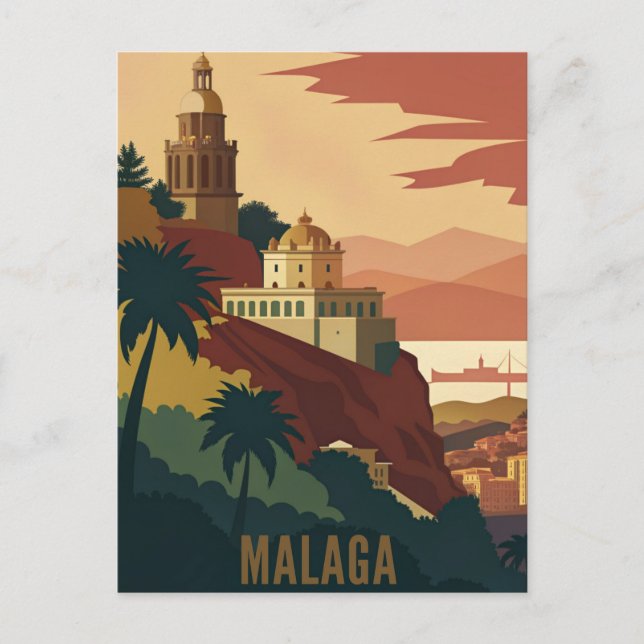 Malaga Spanien Vintage Postkarte (Vorderseite)