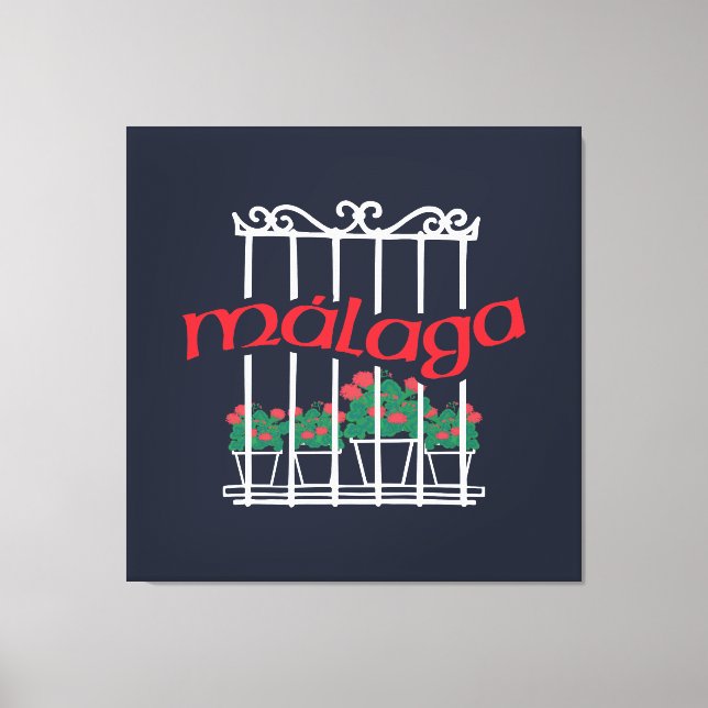 Malaga, window with flowers leinwanddruck (Vorderseite)