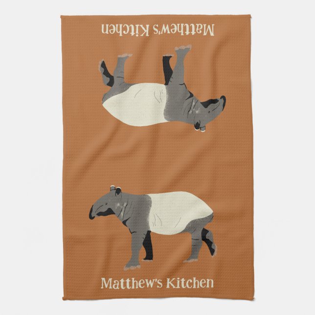 Malaiischer Tapir Custom Zimt Orange Geschirrtuch (Vertikal)