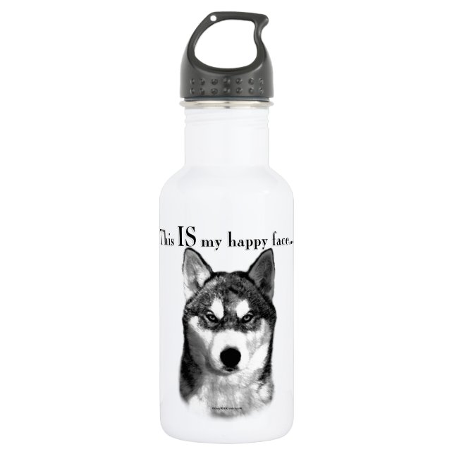 Malamute Happy Face Edelstahlflasche (Vorderseite)
