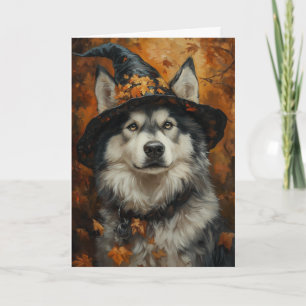 Malamute-Hexe Halloween Feiertagskarte
