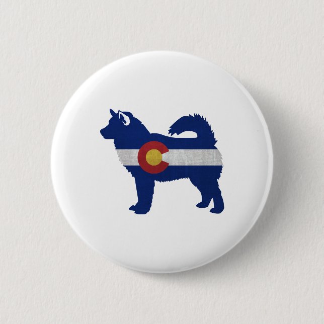 Malamute Hund Breed Colorado Flag Silhouette Button (Vorderseite)