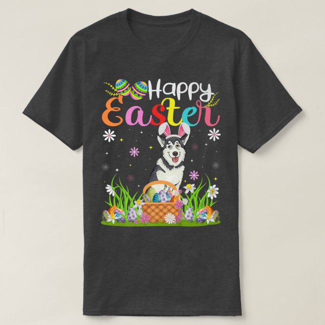 Malamute Hund Bunny Egg Jagd Funny Malamute Happ T-Shirt (Design vorne)