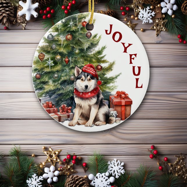 Malamute Hund in Scarf und Hat Weihnachten Keramik Ornament (Von Creator hochgeladen)