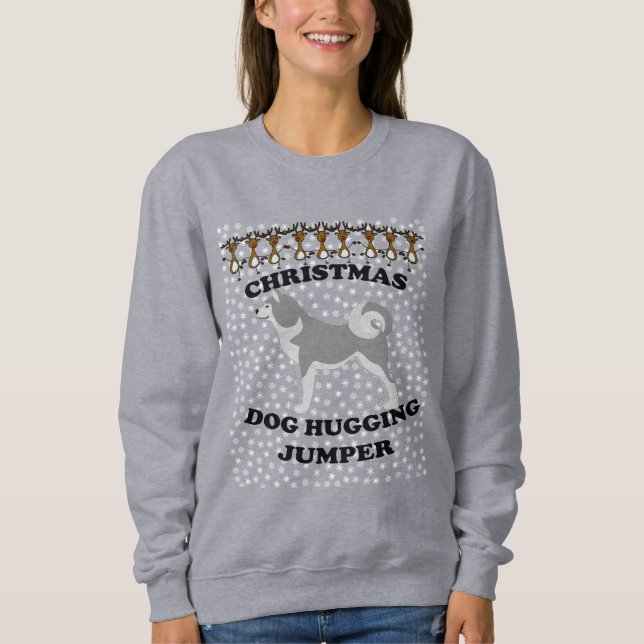 Malamute Hund Weihnachts-Hund umarmt Sweatshirt (Vorderseite)