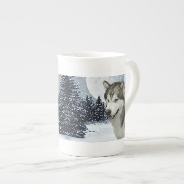 Malamute-Knochen-China-Tasse Prozellantasse (Vorderseite Rechts)