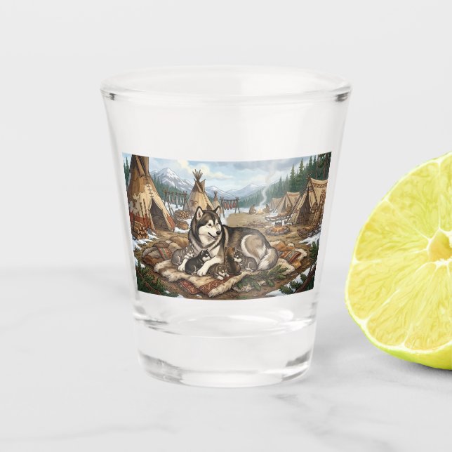 Malamute-Mutter Version 1  Schnapsglas (Vorderseite)