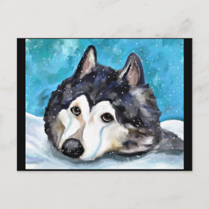 MALAMUTE SPIELEN IM SCHNEE POSTKARTE