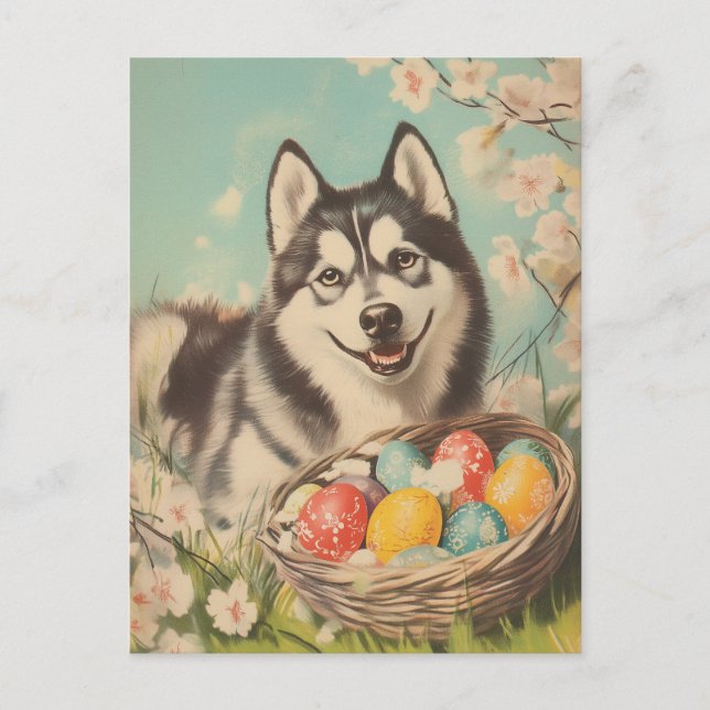 Malamute Vintag Ostern Postkarte (Vorderseite)