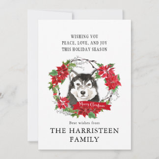 Malamute Watercolor Alaskan Poinsettia Weihnachten
