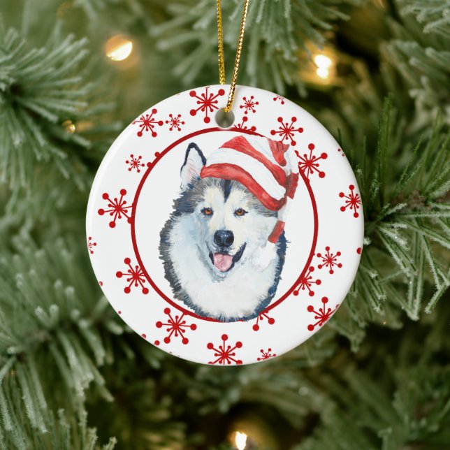 Malamute Weihnachtsmannmütze Snowflake Keramik Orn Keramik Ornament (Baum)