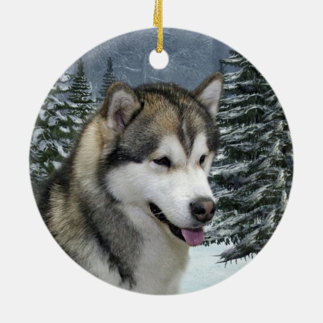 Malamute-Weihnachtsverzierung Keramikornament (Hinten)