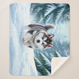 Malamute-Welpe im Schnee Sherpadecke