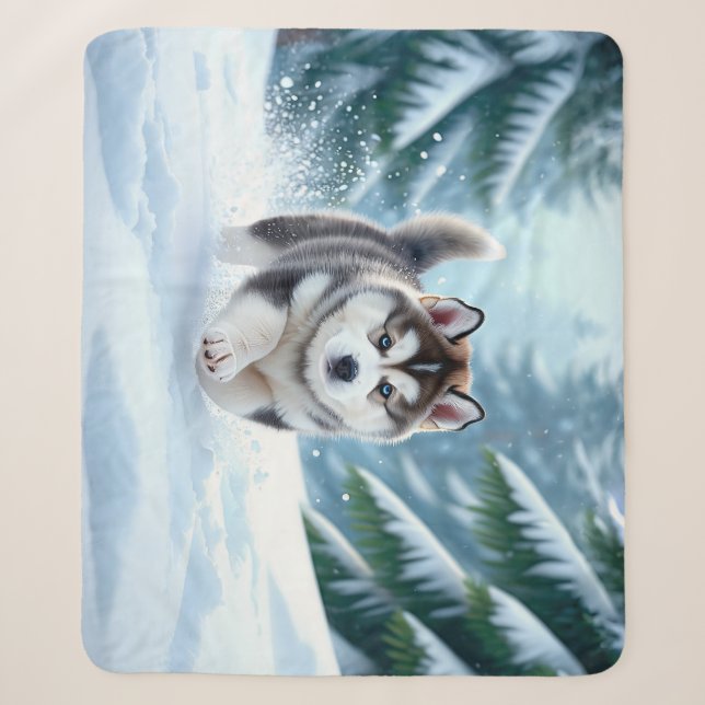 Malamute-Welpe im Schnee Sherpadecke (Vorderseite)