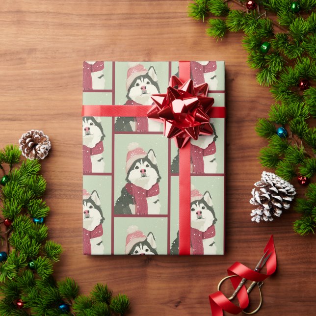 Malamute-Wintermuster Geschenkpapier (Feiertagsgeschenk)