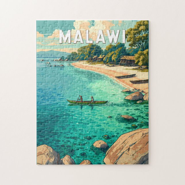 Malawi-Illustration Reise Kunst Vintage Puzzle (Vertikal)