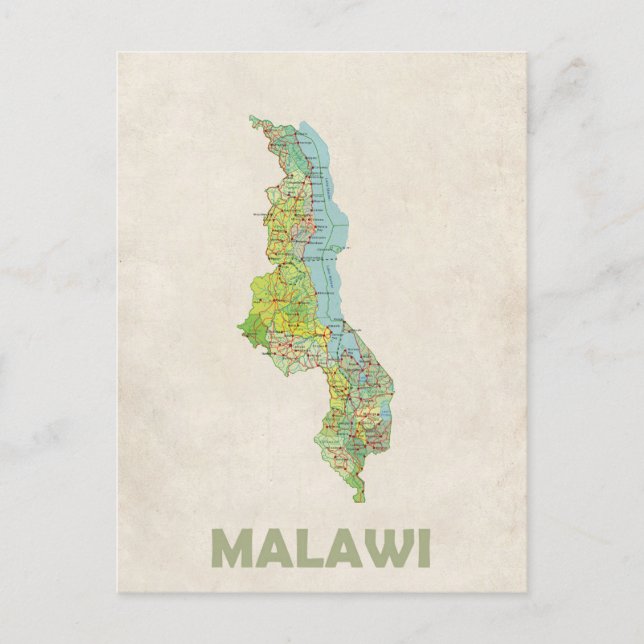 Malawi Karte Postkarte (Vorderseite)