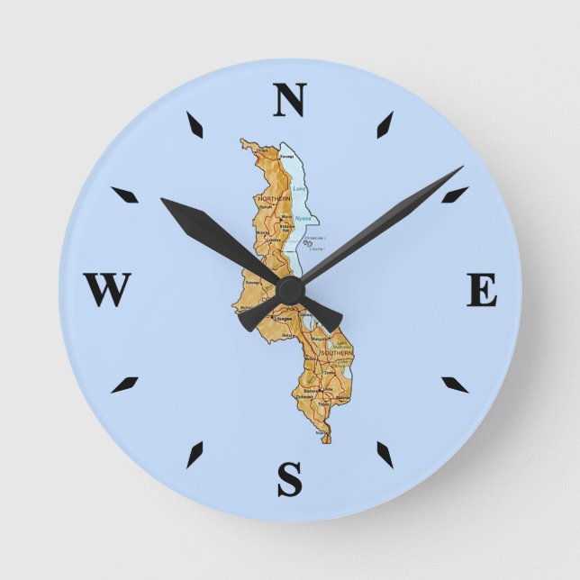 Malawi Map Clock Runde Wanduhr (Vorderseite)