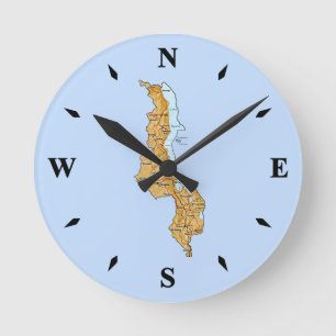 Malawi Map Clock Runde Wanduhr