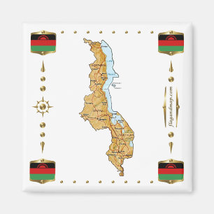 Malawi Map + Flags Magnet