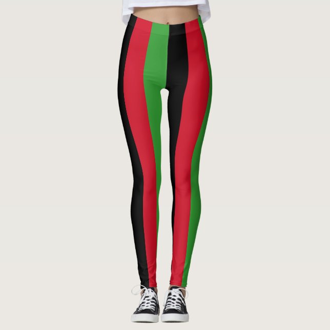 Malawi National Flag Colors Vertikal gestreift Leggings (Vorderseite)