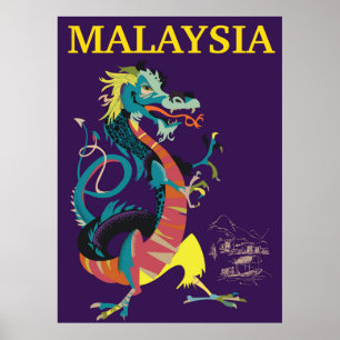 Malaysia Drache im Vintage-Reisestilplakat Poster