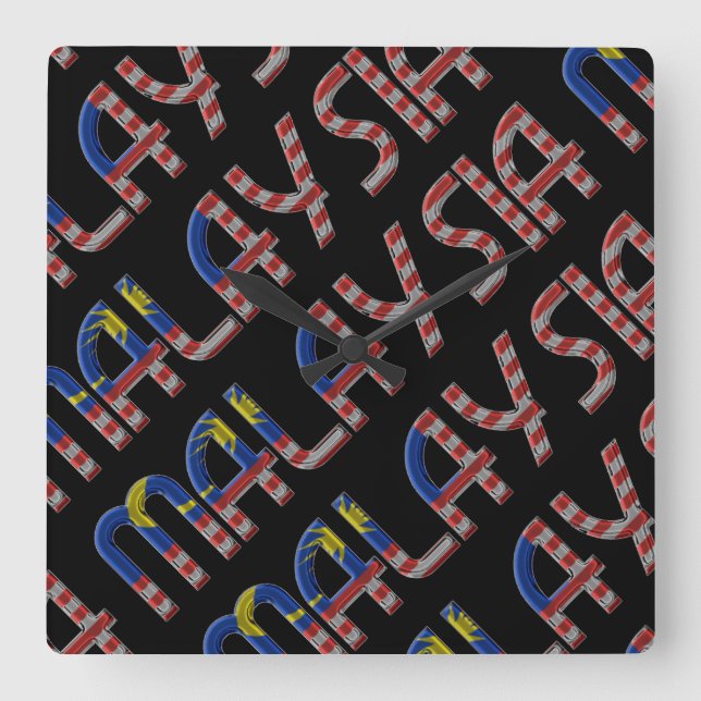 Malaysia Flag Colors Typografie Südostasien Quadratische Wanduhr (Vorderseite)