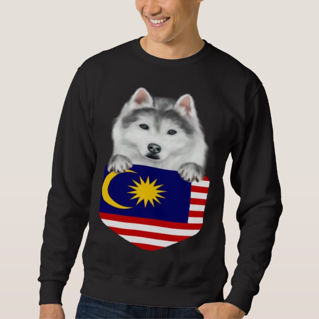 Malaysia Flag Siberian Husky Dog In Pocket Sweatshirt (Vorderseite)