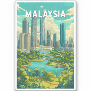 Malaysia Illustration Reise Kunst Vintage Aufkleber