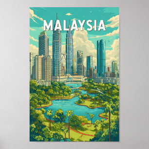Malaysia Illustration Reise Kunst Vintage Poster