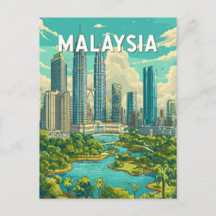 Malaysia Illustration Reise Kunst Vintage Postkarte