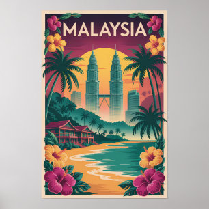 Malaysia Landschaft Illustration Reise Kunst Vinta Poster