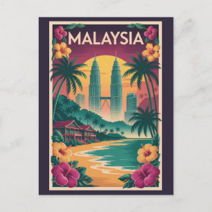 Malaysia Landschaft Illustration Reise Kunst Vinta Postkarte