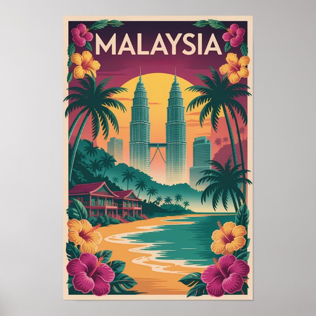 Malaysia Landschaftsillustration Reise Kunst Vinta Poster (Vorne)
