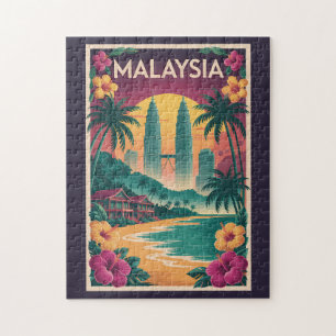 Malaysia Landschaftsillustration Reise Kunst Vinta Puzzle