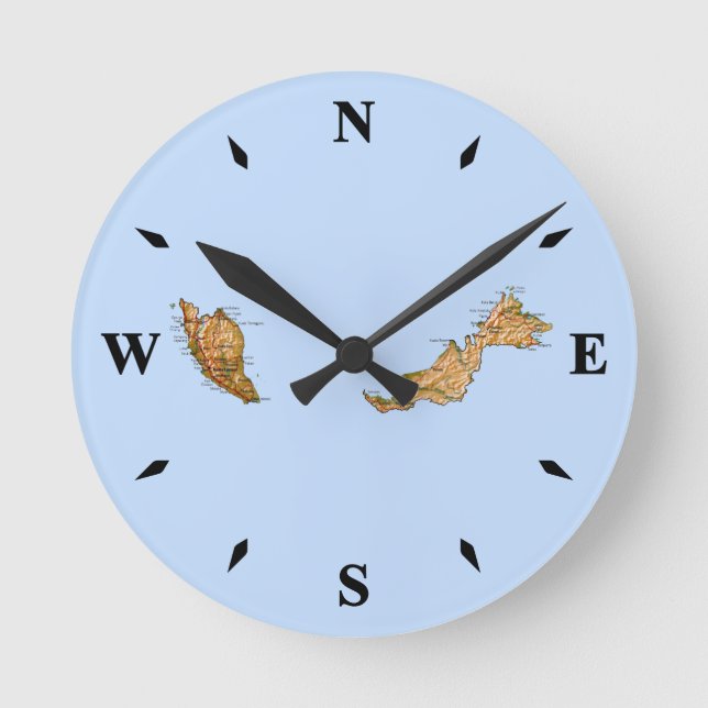 Malaysia Map Clock Runde Wanduhr (Vorderseite)