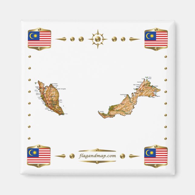 Malaysia Map + Flags Magnet (Vorne)