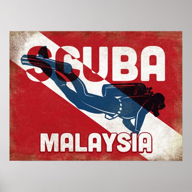 Malaysia Scuba Diver - Blue Retro Poster (Vorne)