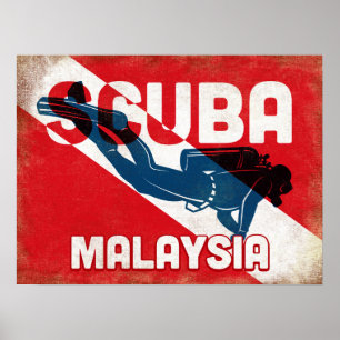 Malaysia Taucher - Blau Retro Poster