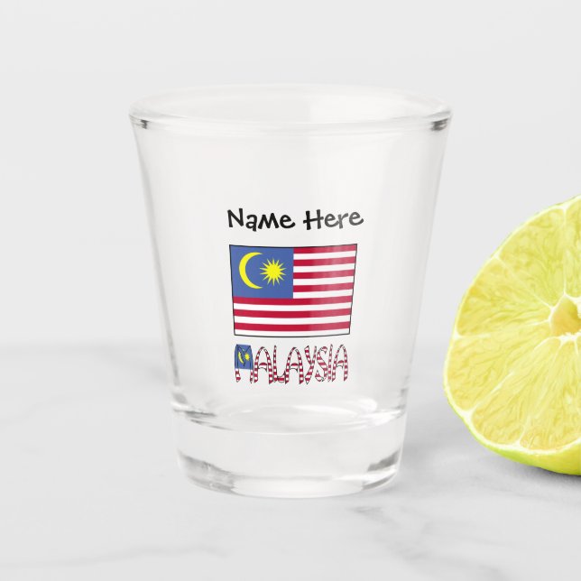 Malaysia und Malaysische Flagge mit Ihrem Namen Sh Schnapsglas (Vorderseite)