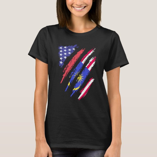 Malaysian American Patriot Grown Heart Flag Stripe T-Shirt (Vorderseite)