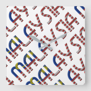 Malaysias Flaggenfarben Typografie Südostasien Quadratische Wanduhr