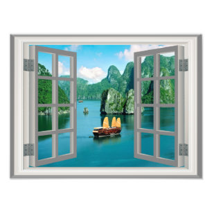 Malaysias Sailboat Ocean Mountains Imitate Fenster Fotodruck